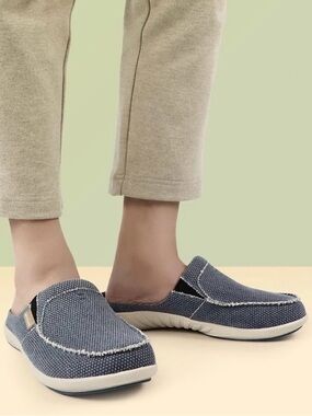 Gecko Man Men’s Size 10.5 Navy Canvas Slip-On Loafers Slippers House Shoes
